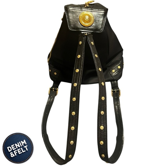 Versace Unisex Black & Gold Nylon Sun Logo Studded Backpack | EUC!! 💛🖤💛🖤 - Picture 6 of 16